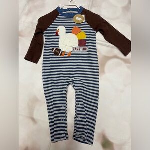 NEW with tags, Mud Pie overall Thanksgiving game day football turkey  6-9 months